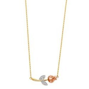 New 14K Yellow Gold CZ Rose Necklace
